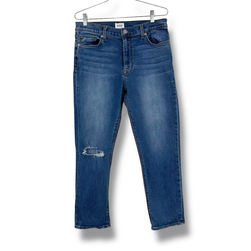 Hudson Jeans Size 31 Distressed Knee Slim Straight Blue Denim Stretch